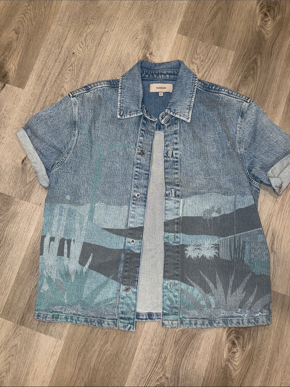Hudson Jeans Blue Short-Sleeve Denim Button-Down Shirt